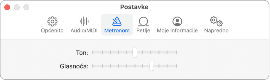 Prozor postavki Metronom.