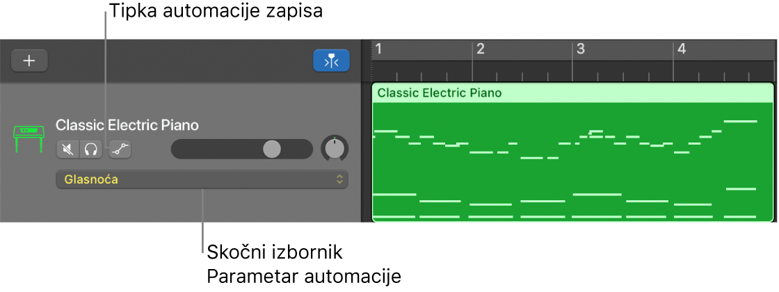 Prikaz tipke Automacija zapisa i skočnog izbornika Parametar automacije u zaglavlju zapisa.