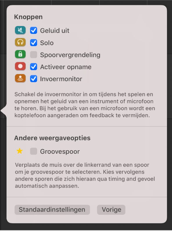 Het dialoogvenster voor het configureren van spoorlabels.