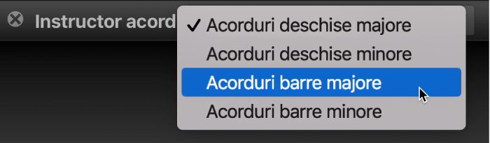 Meniul pop-up Instructor de acorduri.