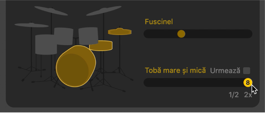 Editorul Drummer afișând variații de jumătate de timp sau de doi timpi.