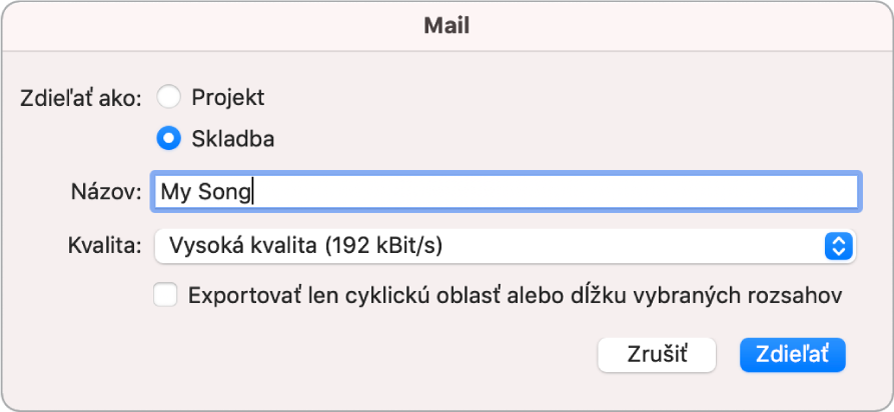 Dialógové okno Mail Dropu.