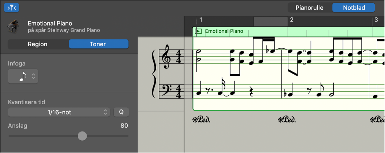 Notbladsredigeraren med notation.