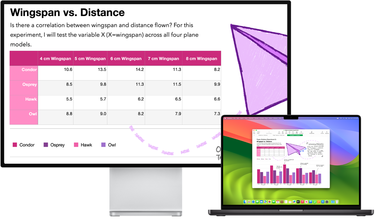 ميزة التكبير/التصغير نشطة على شاشة سطح المكتب، بينما يظل حجم الشاشة ثابتًا على MacBook Pro.