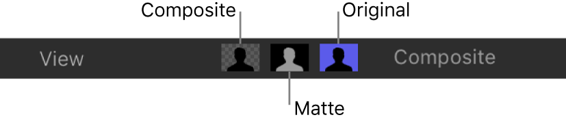 Steuerelemente für die Darstellung, zu denen „Composite“, „Stanzmaske“ und „Original“ gehören