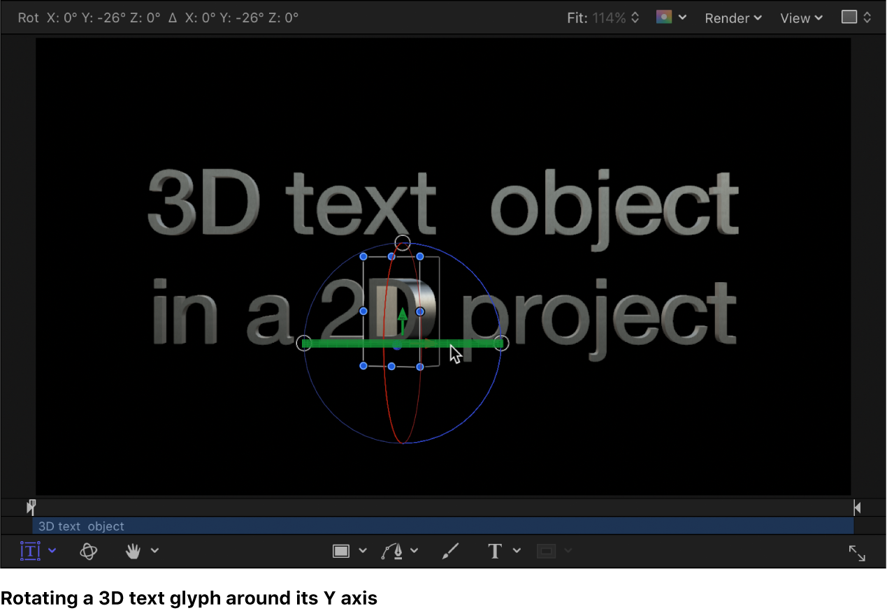 Giro de un glifo de texto 3D alrededor del eje X en el lienzo