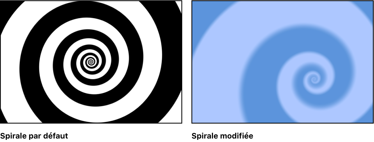 Canevas affichant le générateur Spirales avec un grand choix de réglages