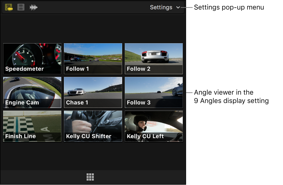 The angle viewer showing nine angles