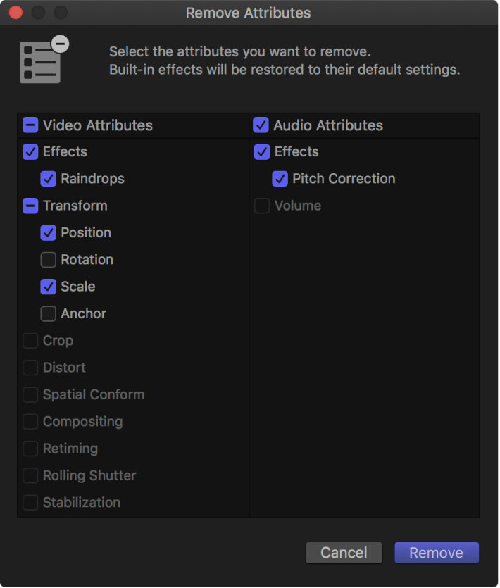 The Remove Attributes window