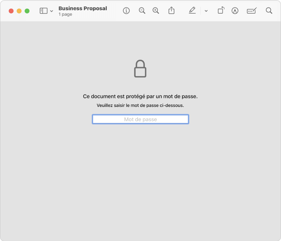 Un fichier PDF protégé par un mot de passe avec une icône de cadenas et un champ de texte permettant de saisir le mot de passe pour ouvrir le fichier.