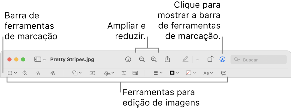 Barra de ferramentas de Marcação para editar imagens.