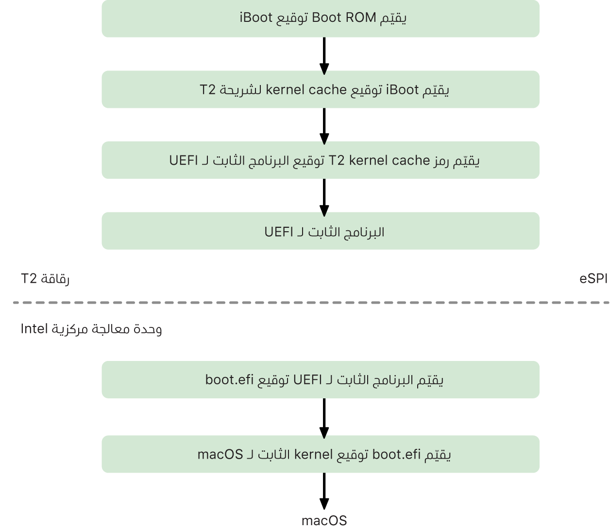 عملية سلسلة التمهيد الآمن في macOS T2.