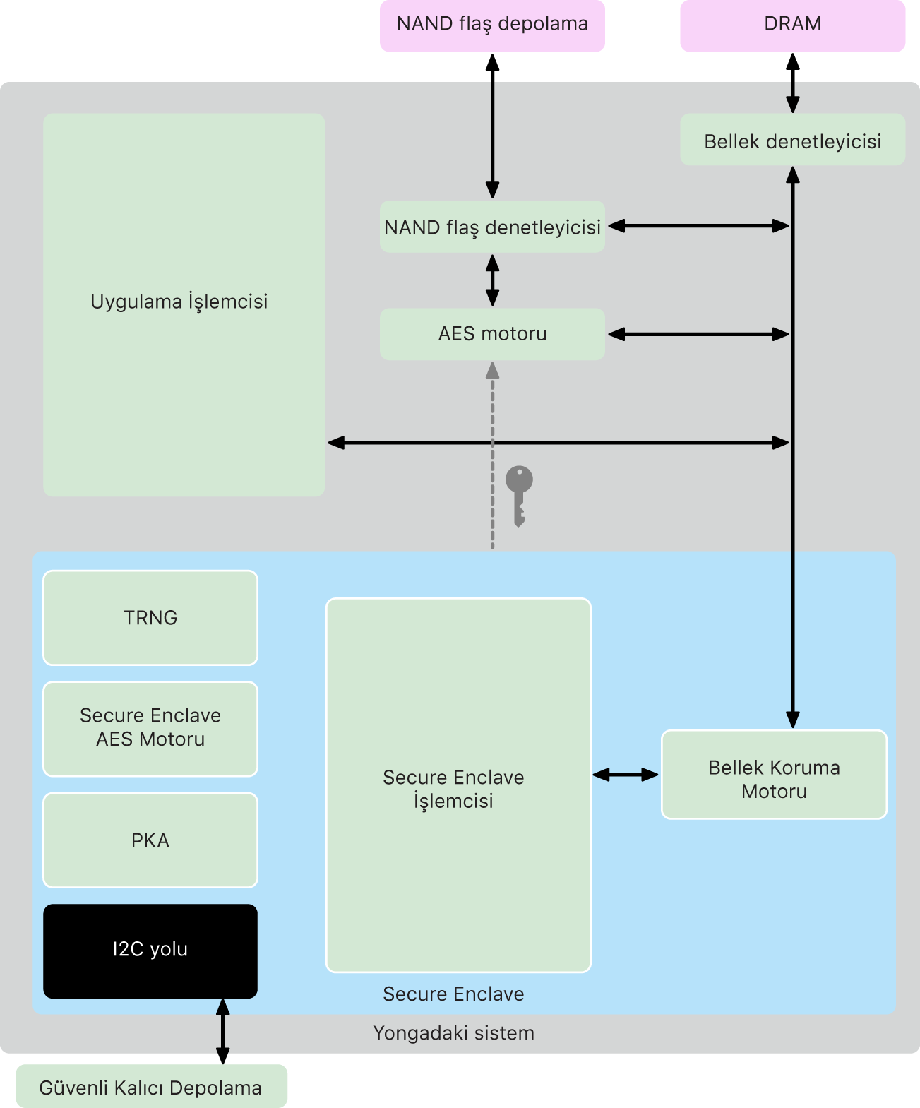 Secure Enclave bileşenlerinin diyagramı.