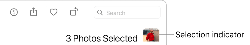 A selection indicator showing three photos selected.