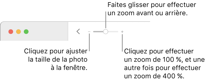 La barre d’outils affichant les commandes Réduire/agrandir.