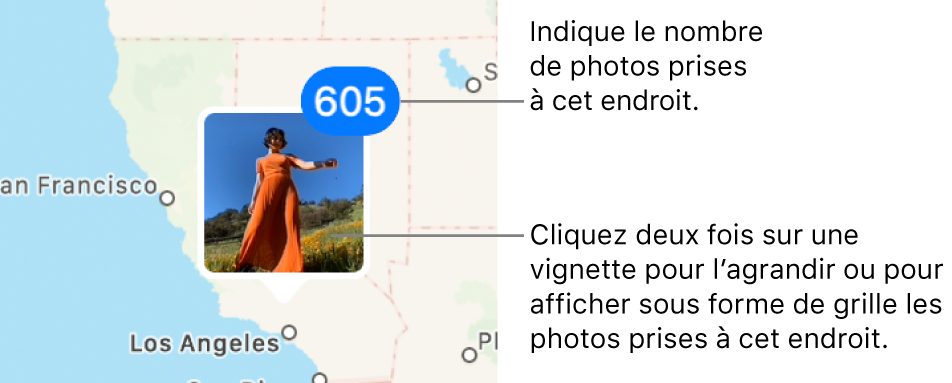 Une vignette de photo sur un plan, avec un numéro en haut à droite indiquant le nombre de photos prises à cet endroit.