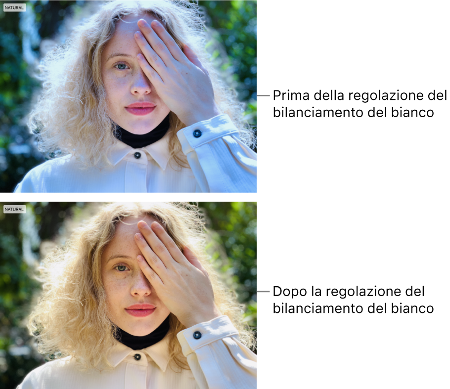 Una foto prima e dopo la regolazione del bilanciamento del bianco.