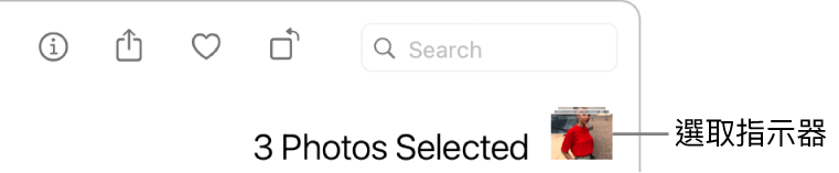 選取指示器顯示已選取三張照片。