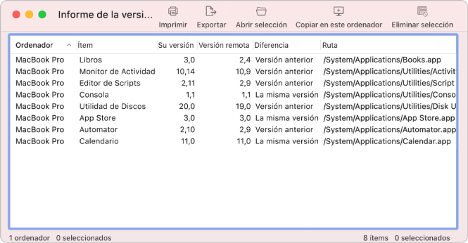 Ventana de informe del sistema