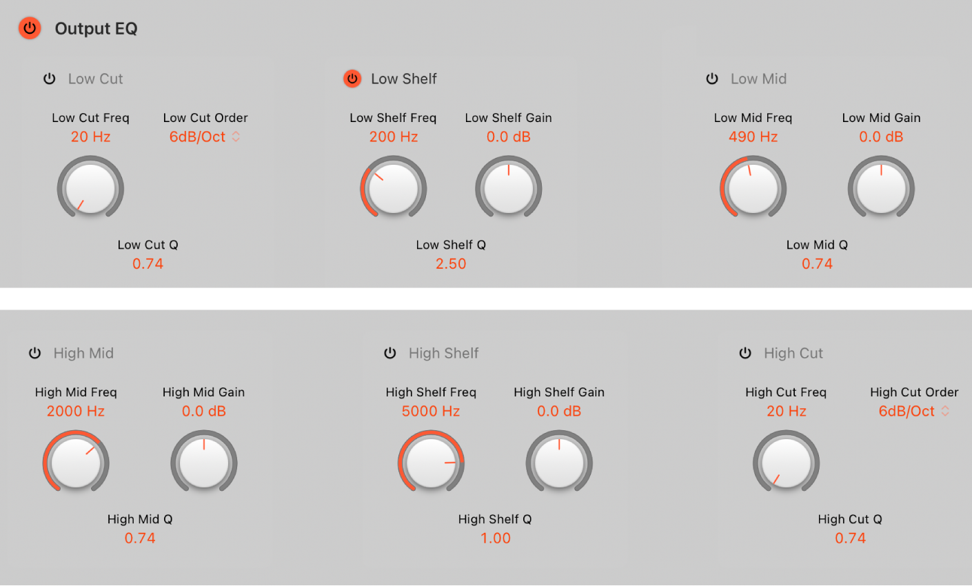 Figure. Space Designer Output EQ Low Cut controls.