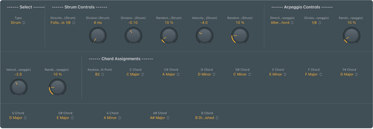 Figure. Scripter window showing Guitar Strummer controls.