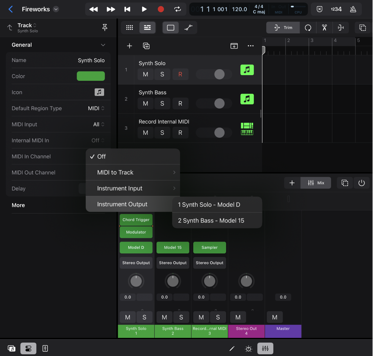 Figure. Internal MIDI In pop-up menu.