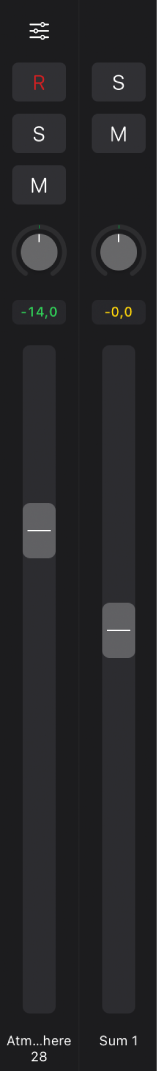 Figure. Track Fader with second Fader for the output channel of the track.