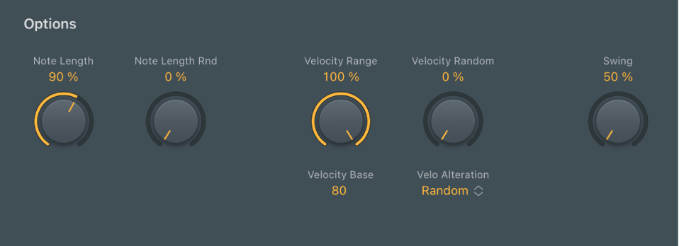 Figure. Arpeggiator Options parameters.