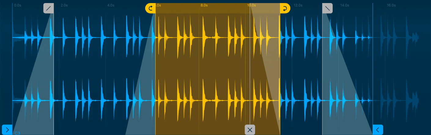 Figure. Quick Sampler waveform display, showing all marker types.