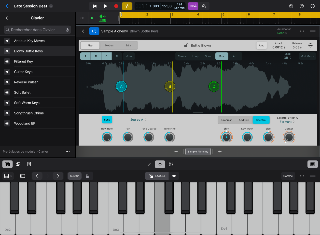 Figure. Logic Pro for iPad montrant la présentation Échantillons dans le navigateur.