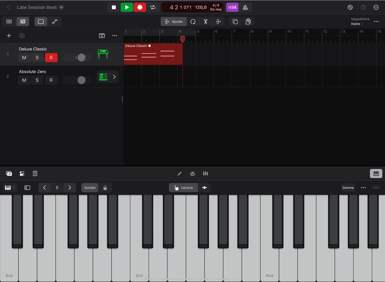 Figure. Enregistrement d'un instrument logiciel sur une piste d'instrument logiciel.