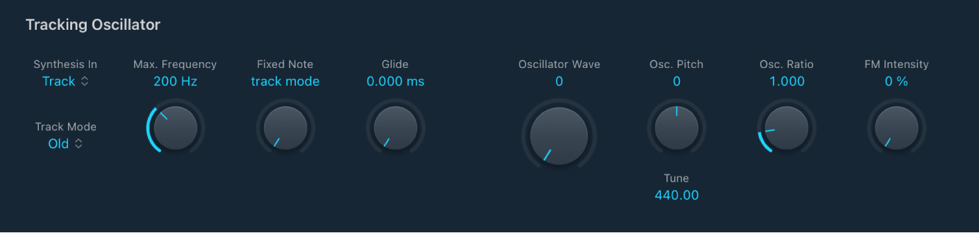 Figure. Paramètres de l’oscillateur de suivi de l’EVOC 20 TrackOscillator.