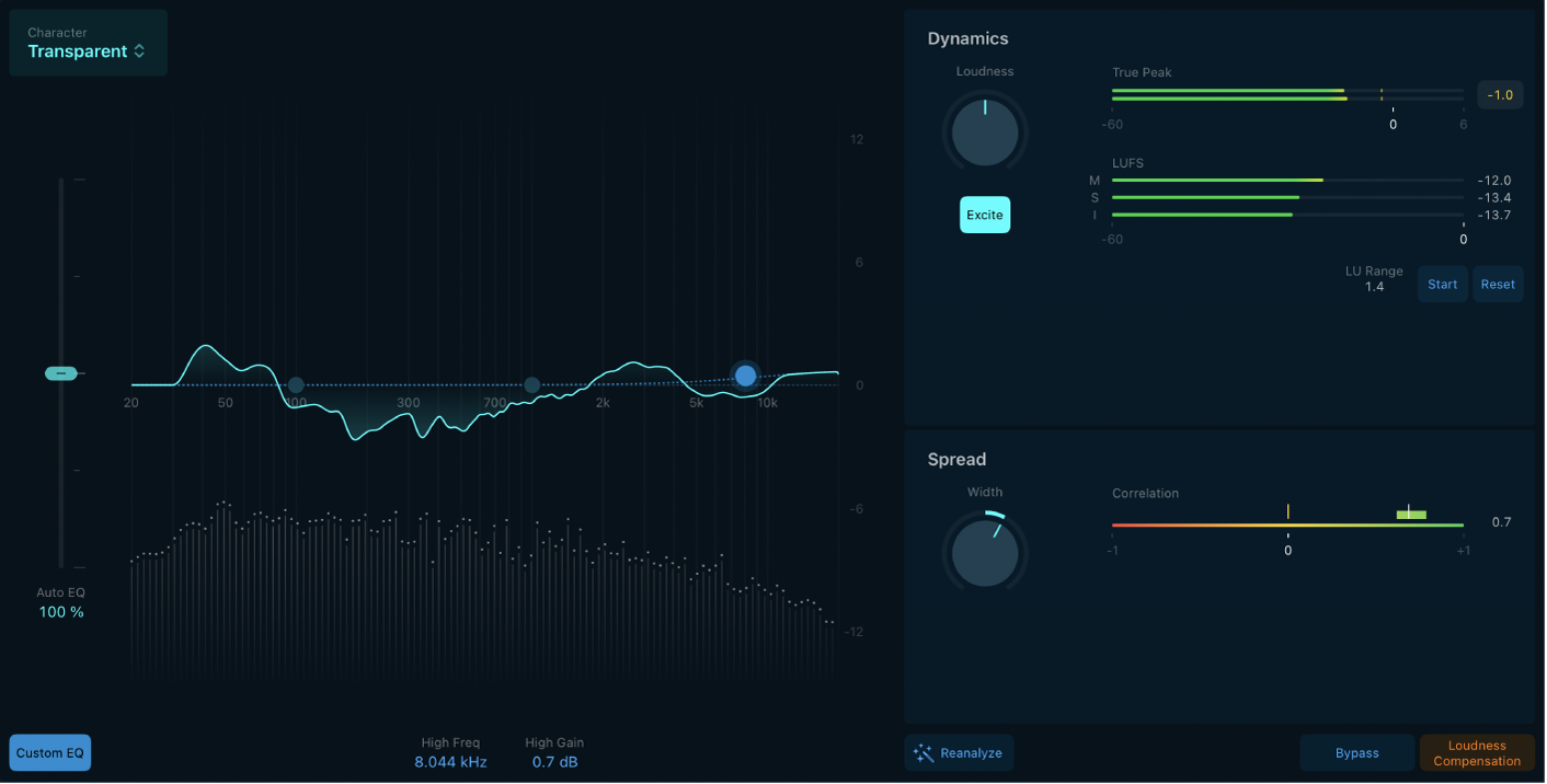 Figure. Vue d’ensemble de l’interface de Mastering Assistant.