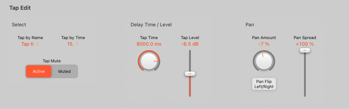 Figure. Commandes de modification de taps.