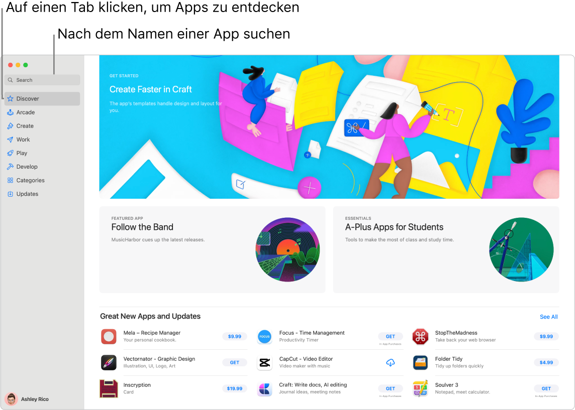 Das App Store-Fenster zeigt das Suchfeld und eine Seite mit Safari-Erweiterungen.