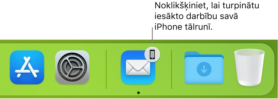 Joslā Dock ir redzama iestatījuma Handoff ikona.