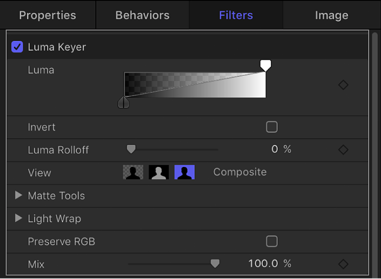 Steuerelemente für den Filter „Luma-Keyer“
