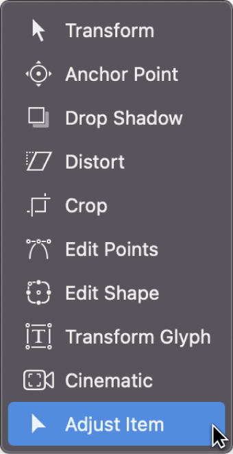 Choosing the Adjust Item tool in the canvas toolbar