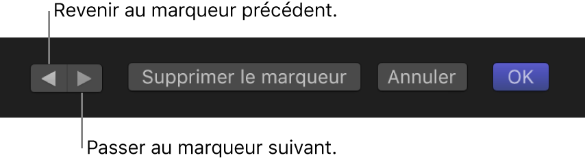 Boutons de marqueur précédent et suivant dans la zone de dialogue Modifier le marqueur