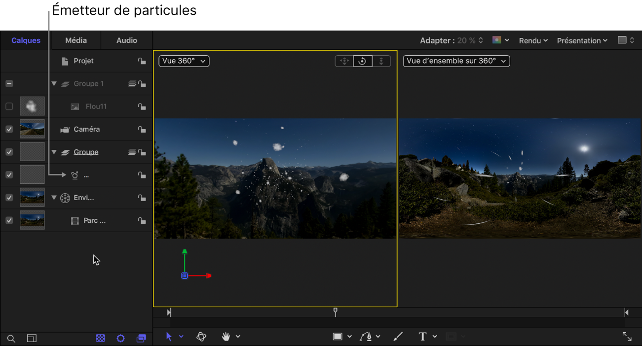 Nouvel émetteur de particules dans un projet 360°