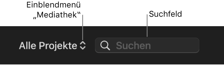 Einblendmenü „Mediathek“ und Suchfeld