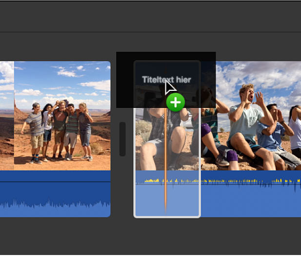 Bewegen eines Titels auf einen Clip in der Timeline