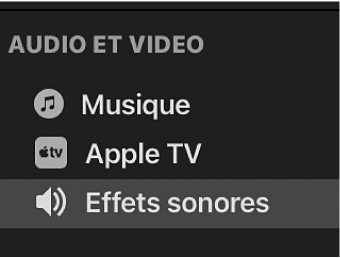 Effets sonores sélectionné dans la barre latérale