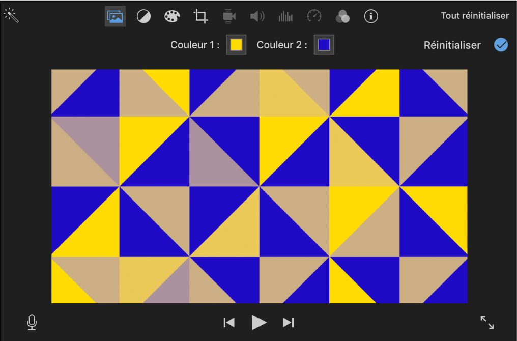 Arrière-plan à motif dans le visualiseur, avec deux cadres de couleur apparaissant au-dessus du visualiseur.