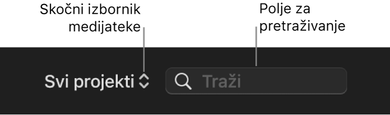 Skočni izbornik Medijateka i polje za pretraživanje
