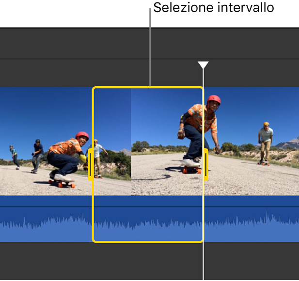 Intervallo selezionato in un clip nella timeline