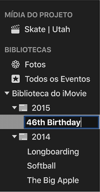 Evento sendo renomeado na lista de Bibliotecas