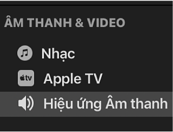 Hiệu ứng âm thanh được chọn trong thanh bên