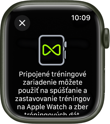 Obrazovka párovania, ktorá sa zobrazí pri párovaní hodiniek Apple Watch s tréningovým zariadením.