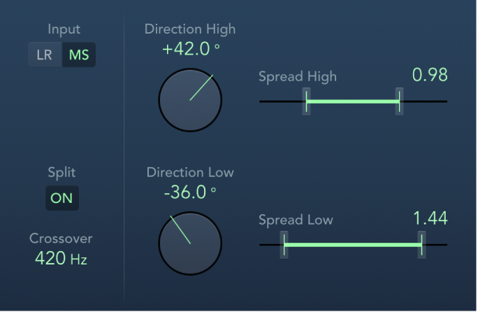 The Direction Mixer window showing split mode controls.